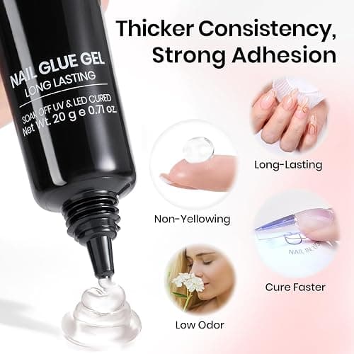 Beetles Tipex Nail Glue Gel 2 Pcs 20g, Super Strong Hands-Free Solid Nail Glue for Tipex Instant Apex Nail Tips, Professional Beginner-Friendly, U V Light Required thumbnail 7