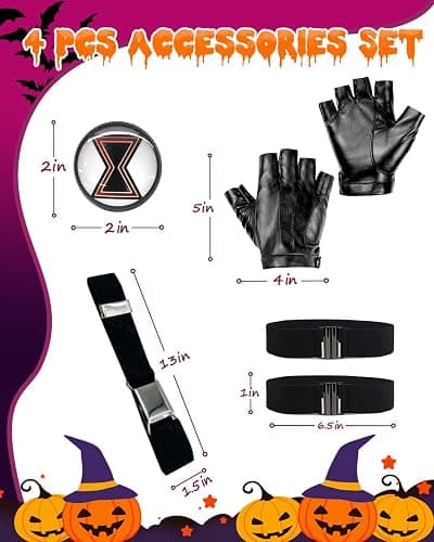 Swooflia 4 PCS Widow Halloween Costume Accessories Women - Costume Outfit Cosplay Party Accessories Set for Women, Black Half Finger Glove Belt Leg Straps Pin thumbnail 2