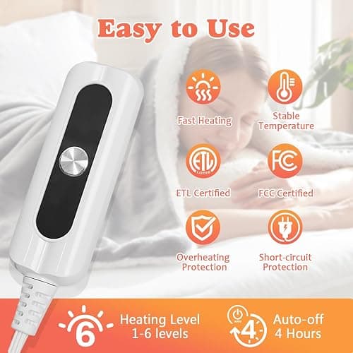 ACCU-WARMTH Cozy Heated Blanket Throw Size - Fast Warming Electric Throw Blanket with 6 Heat Settings & 4 Hours Auto-Off, Ideal Gift for Her, 50"x60", London Grey thumbnail 4