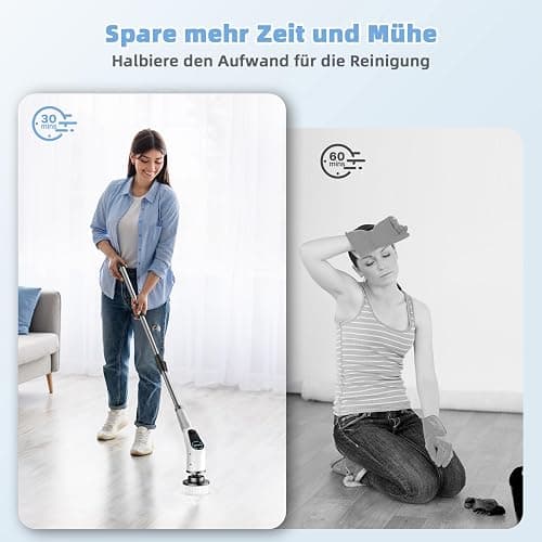 Elektrische Reinigungsbürste, 8 in 1 Electric Cleaning Brush mit austauschbaren Bohrbürstenköpfen, Wanne mopSet, Elektrische Putzbürste mit Verstellbarem Griff für Bad Küche Auto Fußboden thumbnail 5