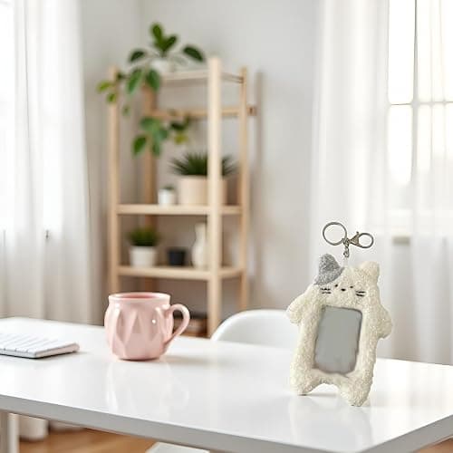 White Cartoon Plush Photocard Holder with Keychain Pendant Kawaii Cat Cute Card Sleeve Student Photocard Holder Photocard Keychain Card Cases Card and ID Cases，Identification Badges and Supplies thumbnail 4