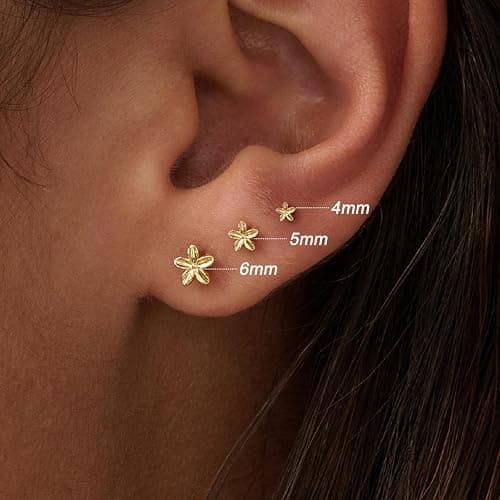 GUOKE 3 Pair Tiny Flat Back Earrings for Women - 14K Gold/White Gold Plated Cute Small Screw Flatback Stud Earring, Everyday Wear thumbnail 2
