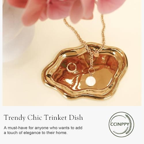CCINPPY Ceramic Jewelry Tray Trinket Dish, Decorative Cloud Vanity Key Tray for Women, Ring Holder Dish, Cute Jewelry Plate Bowl Room Decor Aesthetic, Gold, Medium thumbnail 4
