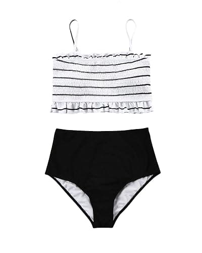 RXRXCOCO Womens Shirred Bandeau Bikini Cute Two Piece Swimsuit Off Shoulder High Waist Bathing Suit thumbnail 4