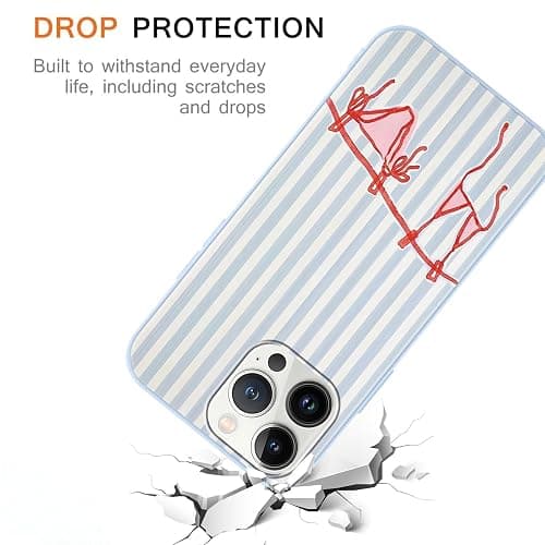 RUMDEY for iPhone 13 Pro Max 6.7'' Cute Blue Summer Stripes Collage Phone Case, Aesthetic Vertical Line Seashells Beach Bikini Pattern Phone Cover Soft TPU Shockproof Protective Case for Girls Women thumbnail 5