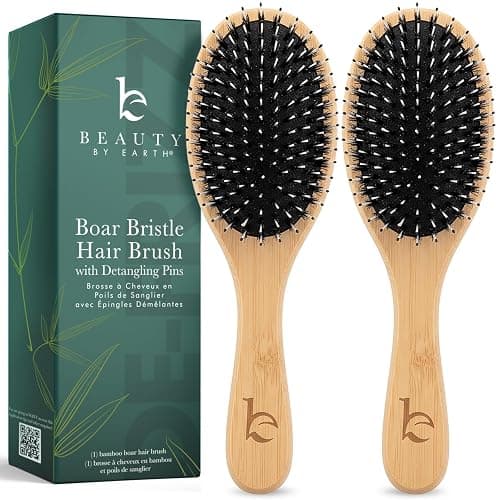 Boar Bristle Hair Brush - Smoothes & Detangles All Hair Types | For Women, Men, and Kids, Versatile for Wet or Dry Hair - Image 1