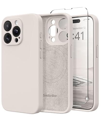 SuydanBox Magnetic for iPhone 14 Pro Max Case, Compatible with MagSafe, [Full Camera Protection][Screen Protector] Silicone Shockproof Protective Phone Case for iPhone 14 Pro Max 6.7", Stone - Image 1