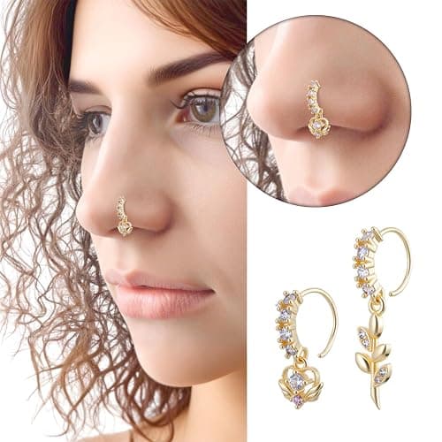 20pcs Dangle Nose Ring For Women 20g L Shaped Dangling Nose Stud Cz Heart Moon Star Butterfly Noses Rings Hoops Dangling Dangle Noses Piercing Jewelry thumbnail 3