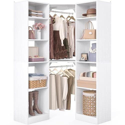 Besiost Corner Closet System with 12 Shelves, 39.2" Corner Closet Organizer System with 2 Hanging Rods, Versatile 6-Tier Walk-in Closets for Corner Space, White (39.2" L x 39.2" W x 80" H) - Image 1