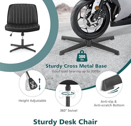 OLIXIS Criss Cross Legged Chairs Armless No Wheels Wide Seat Height Adjustable Swivel Padded PU Leather Home Office Desk Seating for Bedroom, Student, Study Room thumbnail 6
