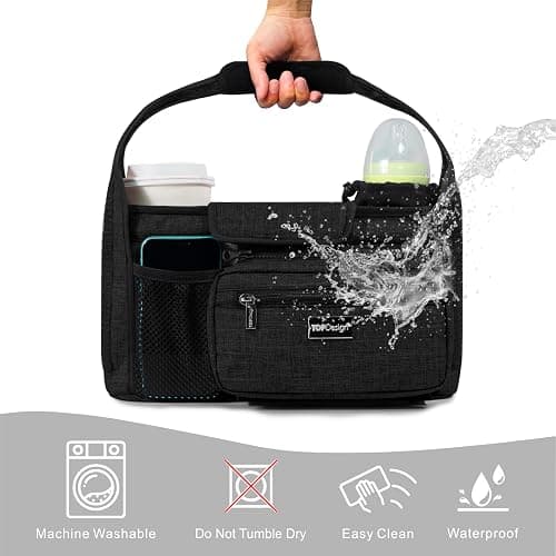 TOPDesign Universal Baby Stroller Organizer, Stroller Caddy with Detachable Mesh Bag & Heightened Insulated Cup Holders & Non-Slip Secure Hooks Accessories, Fits Most Strollers (Zoo 2) thumbnail 6