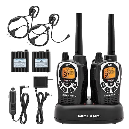 Midland GXT1000VP4 GMRS Two-Way Radios with Headsets, Black, 2 Pack | 50 Channels, 142 Privacy Codes, Up to 36 Mile Long Range, JIS4 Water Resistant, NOAA Weather Alert, Rechargeable NiMH - Image 1