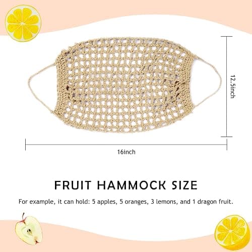 Fruit Hammock for Kitchen Under Cabinet,Large Macrame Fruit Hammock for Kitchen Décor,Storage That Saves Counter For More Counter Space at Home, Boat, or Rv,with 4 Hooks.(nature) thumbnail 3