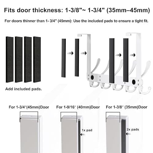 Dseap Over The Door Hook Hanger - Fits 1 3/8" to 1 3/4" Standard Doors | 5 Tri Hooks Heavy Duty Towel/Coat Rack | Door Organizer for Clothes, Jackets, Hats, Towels, Gold thumbnail 5