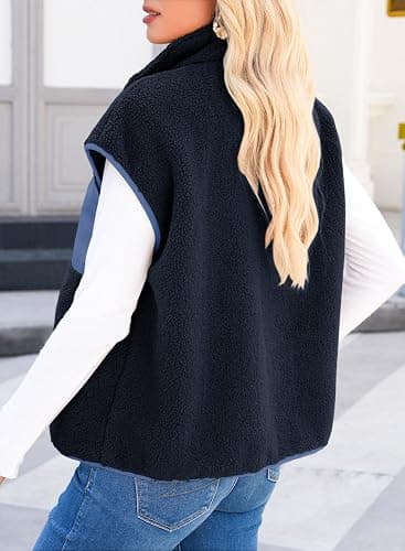 Dokotoo Womens Fleece Jacket Vest Sleeveless Fuzzy Sherpa Jackets Zip Up Oversized Casual Coats Fall Winter Womens Tops 2025 thumbnail 3