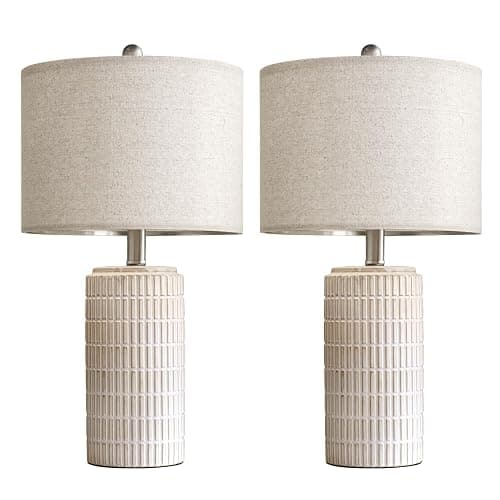 PoKat 23" Modern Ceramic Table Lamp Set of 2 for Living Room White Desk Lamps for Bedroom Farmhouse Bedside Nightstand Lamp House Warming Gifts New Home Decor End Table Lamps Gifts for Women Mom Beige thumbnail 9