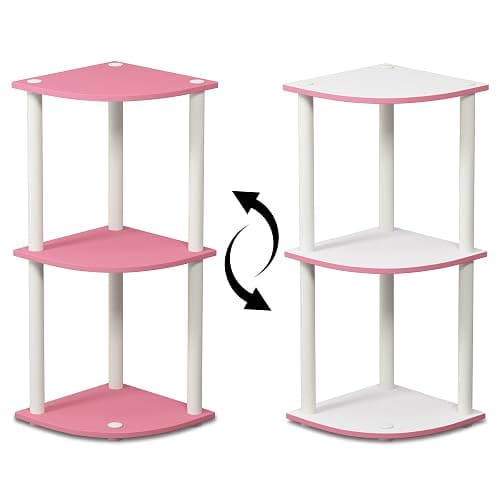 Furinno TURN-N-TUBE Corner Shelf, 3-Tier Corner Bookshelf, Display Storage Shelves with Open Shelves, for Organization and Storage, Living Room, Home Office, Garage, Pink thumbnail 3