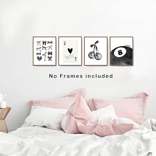 okaxscm Black Coquette Trendy Preppy Wall Art Prints Set of 4, Coquette Room Decor, Preppy Room Decor Aesthetic, Black Bow Disco 8 Ball Cherry Wall Decor Posters for Girls Bedroom Dorm, 8x10 Unframed thumbnail 4