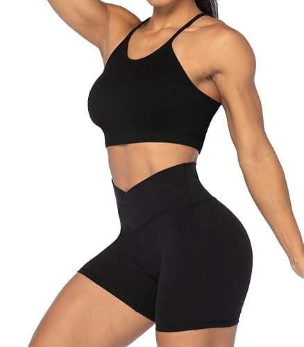 Sunzel Crossover Biker Shorts for Women, No Front Seam V High Waist Yoga Workout Gym Shorts with Tummy Control thumbnail 4