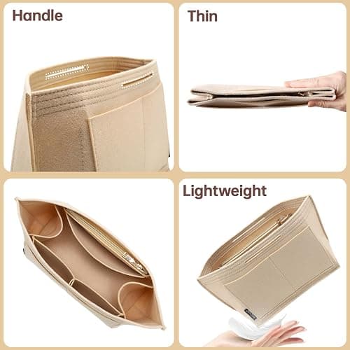 OPPOSHE Purse Organizer Insert for Longchamp Le Pliage, Premium Felt Long Champ Bag Handbag Women, Tote Organizer Insert with 9 Compartments (Large, Beige) thumbnail 6