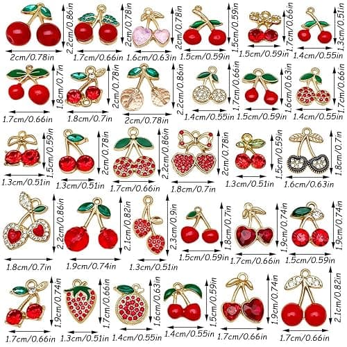 30Pcs 3D Enamel Cherry Charm Pendants for Necklaces Red Pink Cute Fruit Charms for Jewelry Making Alloy Strawberry Charms for Bracelets DIY Earrings Keychains Craft Charm Women Jewelry Accessories thumbnail 3