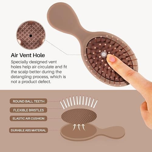 RHOS Mini Hair Brush for Women,Men and Kids-Travel Size Hair Brush for Purse,Pocket,backpack-Small Cushion Paddle Brush with Soft Bristles-Mini Detangler Brush for All Hair Types(1 Pack-Mocha) thumbnail 4