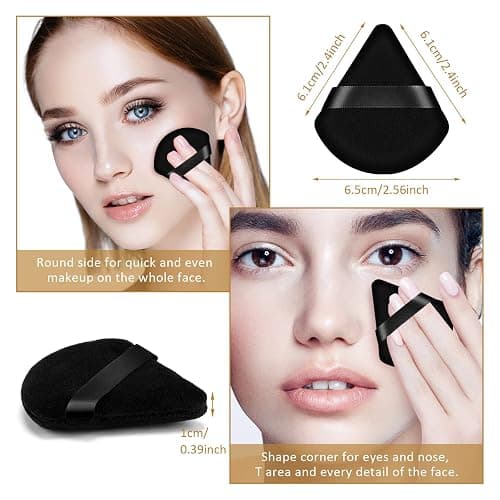 2PCS Powder Puff Face Triangle, DUAIU Velvet Powder Puffs for Pressed Powder Reusable Makeup Puff Puffy Makeup Sponge with Strap for Loose Powder Body Foundation Wet Dry Dual-Use Tool thumbnail 5