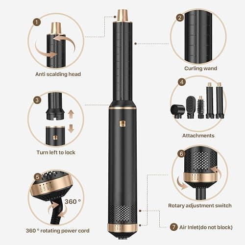 Sendowtek Hot Air Styler Brush Set for Women 5 in 1 800W | 3 Level Temp Hairdryer Comb for Rotating Curling Straightening Volumize Auto Wrap Curler Multi-styler Hair Tools thumbnail 6