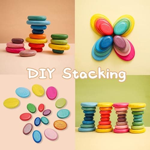 OESSUF Extra-Large Stacking Rocks for Toddlers 1-3, 16 PCS Wooden Montessori Toys, Safe Smooth Jumbo Balancing Stones for Open-Ended Sensory Play, STEM Building Blocks for Boys & Girls thumbnail 7