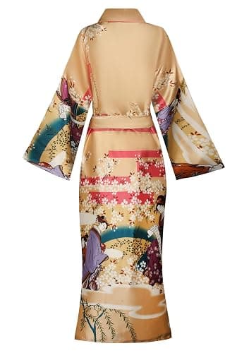 Women's Floral/Patterned Silky Kimono Robes Long Satin Bathrobes Sleepwear Loungewear thumbnail 2