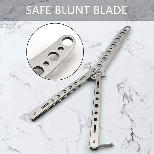 Little World Butterfly Knife - 2 Pack Butterfly Knife Trainer Practice Tool Steel Metal - Folding Unsharpened Comb for Practicing Flipping Tricks, Balisong Trainer Black & Silver thumbnail 5