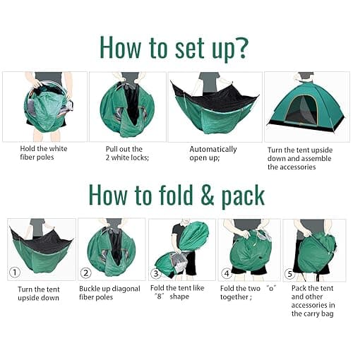 RISEPRO instant automatic pop up tent, 2 Person Lightweight Tent, Waterproof Windproof, UV Protection, Perfect for Beach, Outdoor, traveling, hiking, camping, hunting, fishing - Green thumbnail 6