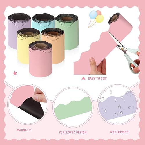 Tenceur 80 ft Magnetic Borders for Bulletin Board, 2.76 inch Magnetic Borders for Classroom, Bulletin Board Border for Whiteboard School Office Wall Poster Chalkboard Decor(Pastel Color) thumbnail 4