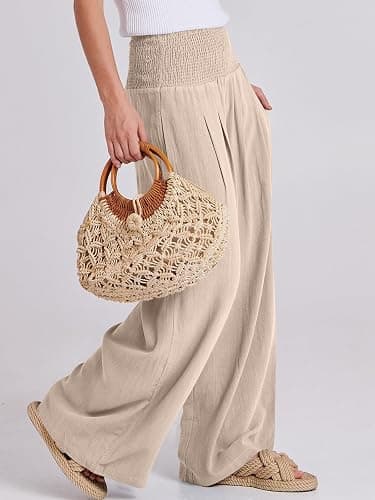 ANRABESS Women Linen Palazzo Pants Summer Boho Wide Leg High Waist Casual Lounge Pant 2026 Beach Travel Vacation Outfits thumbnail 4
