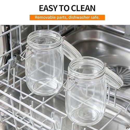 5 Pack 25oz Food Storage Jars with Airtight Lids, Preserving Seal Wire Clip Fastening Glass Containers, Canisters for Kitchen Organization, Flour, Cereal, Pasta, Sugar, Beans, Pickling Jars(25 Oz*5) thumbnail 7