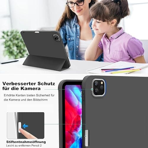 aoub Hülle für iPad Pro 11 4./ 3./ 2. Generation 2022/2021/2020, Hülle für iPad Pro 11 mit Stifthalter, Kann Pencil 2 Aufladen, Weiche Silikonhülle, Auto Schlafen/Wachen, Schwarz thumbnail 3