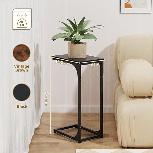 JCMCDO Narrow C Shaped End Tables Living Room TV Trays Set of 2, Small Thin Modern Side Table Skinny Slide Under Couch Tray Tables for Sofa Bedroom Small Space, Black thumbnail 3