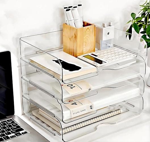 DCA 4 Tier Large Capacity Desk Organizer, Clear Stackable Paper Tray | High-Volume File Storage | Office, Home & School Use | Easy Assemble | Letter & A4 Compatible thumbnail 5