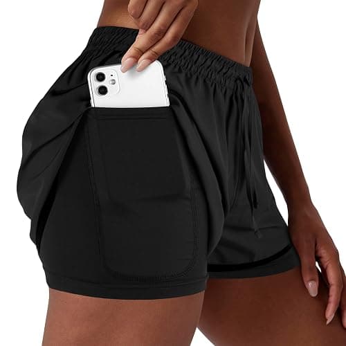 Yevrimow Women's 2 in 1 Running Shorts for Gym Yoga Workout Athletic Shorts High-Waisted Shorts with Liner Pockets thumbnail 2