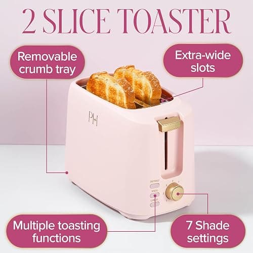 Paris Hilton 2-Slice Toaster, Extra-Wide Slots, 7 Browning Settings, Bagel & Defrost Functions, Removable Crumb Tray, Pink thumbnail 6
