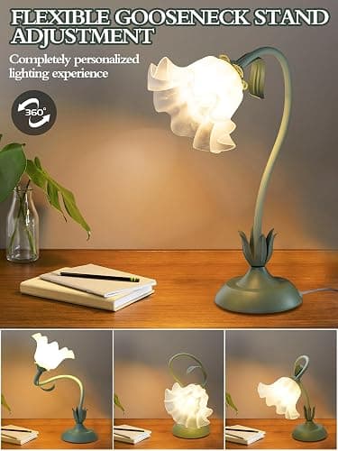 AQDZCNF Flower Table Lamp,LED Reading Light Bedside Vintage Flower Night Light,3 Colors Modes Kawaii Bedside Lamps Decor,Living Room Bedroom Room Lighting Table Lamps Home Decoration (Green) - Green thumbnail 3