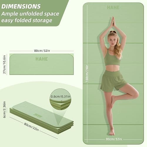 Foldable Yoga Mat,74"Lx32"Wx1/3"Thick,Folding Exercise Mat,Non-slip Wide Pilates Mats for Home Workout/Travel, Portable Yoga Mat Thick for Yoga/Pilates/Camping/Floor Exercises thumbnail 2