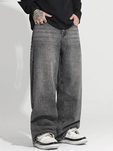 DFGIGT Men's Baggy Hip Hop Jeans Wide Leg Skater Denim Pants Casual Loose Fit Long Trousers Streetwear thumbnail 2