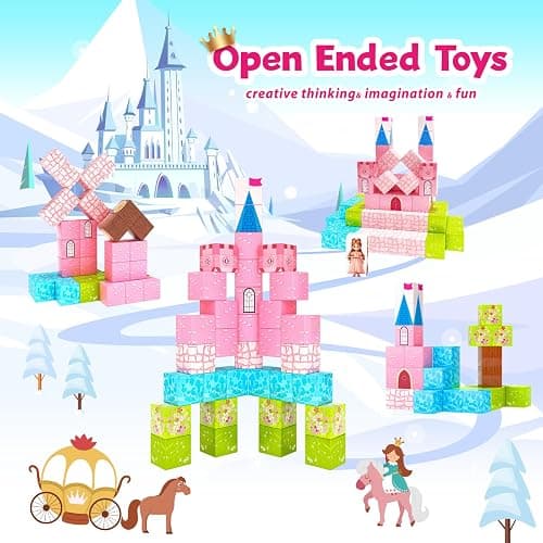 Hiwawind 64 Pcs Magnetic Blocks-Princess Castle Collection World,Magnetic Building Blocks for 3+ Year Old Boys & Girls, Creative STEM Sensory Toys,Christmas Birthday Gifts for Kids Ages 3-8 thumbnail 4