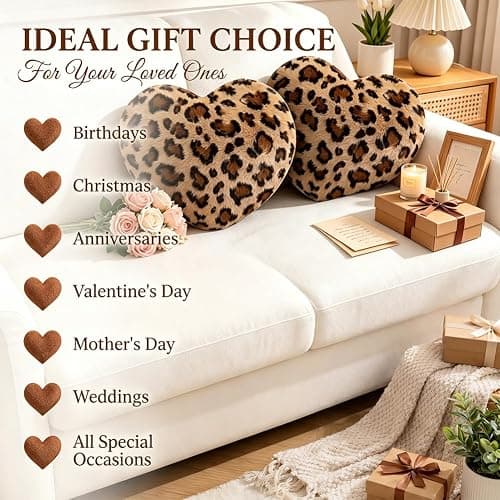 MQumirrin Leopard Heart Pillow Small Cheetah Print Love Pillows Soft Faux Fur Heart Shaped Decorative Pillow Cushion for Bed, Sofa, Couch, Bedroom & Living Room 13 x 10 Inch thumbnail 4