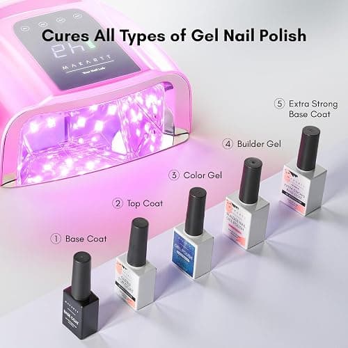 Makartt UV LED Nail Lamp with Handle for Gel Polish – Fast Curing UV Light Nail Dryer with 42 Beads 4 Timers Cordless Rechargeable Design LCD Touchscreen & Smart Sensor(Gradient Pink) thumbnail 2