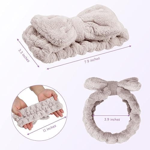 3 Pieces Wash Face Headband Makeup Spa Headband Towel Terry Hair Bands Microfiber Bowtie Headbands Shower Facial Adjustable Headband for Women (Pink, Blue, White) thumbnail 4