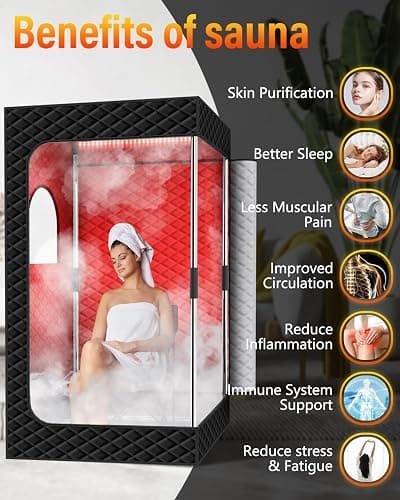 KASUE Portable Steam Sauna Tent for Home, Infrared Sauna with 3L Steamer, 9 Temp Levels & 99 Min Timer, 5-Layer Waterproof Insulated, Folding Chair Included, Indoor Spa (Light Black) thumbnail 4