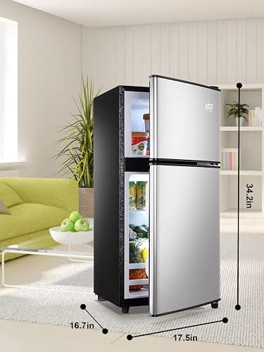 KRIB BLING Refrigerator with Freezer 3.5 Cu.Ft with 7 Level Adjustable Thermostat Control 2 Door Energy Saving Top-Freezer Compact Refrigerator Silver (KB03 FLS-80-Silver-2) thumbnail 3