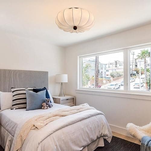 KCO Lighting Modern Silk Flush Mount Ceiling Light Japanese Lantern Ceiling Lamp Large Semi Flush Mount Ceiling Light Fixture White Fabric Drum Shade Chandelier thumbnail 5